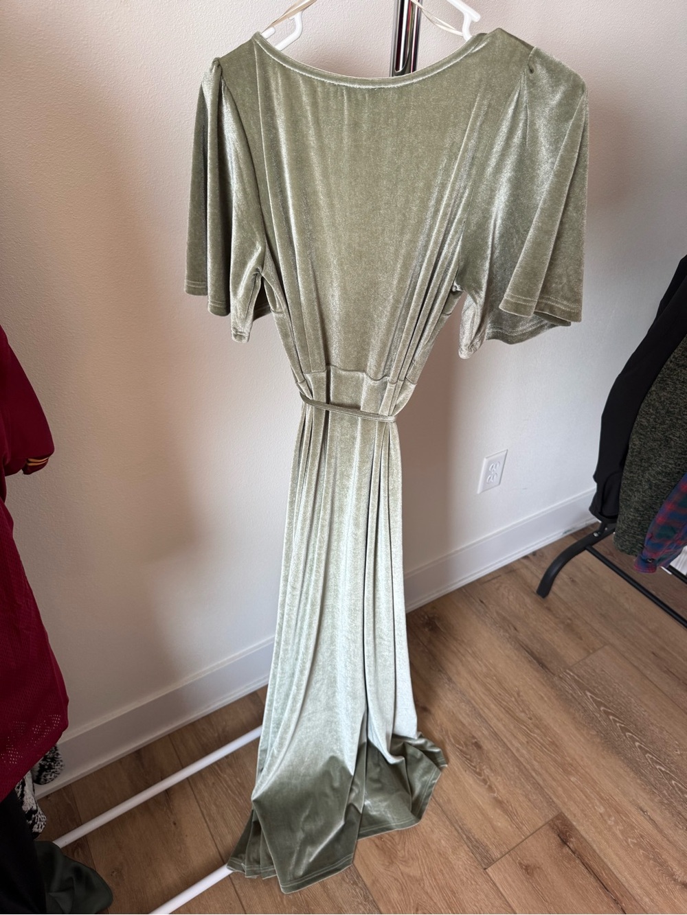 Baltic Born Meghan Velvet Dress Women Green Tru Wrap Maxi Soft Size Small - Picture 4 of 7